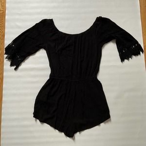 Black Romper with Lace Sleeves
